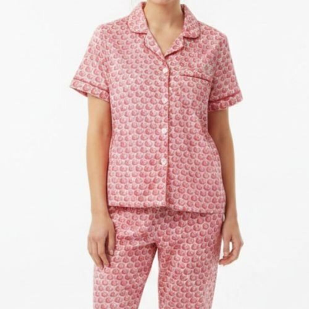 Bed Head Seashells Print Short Sleeve Pajama Top Women Large Coral Pink Organic